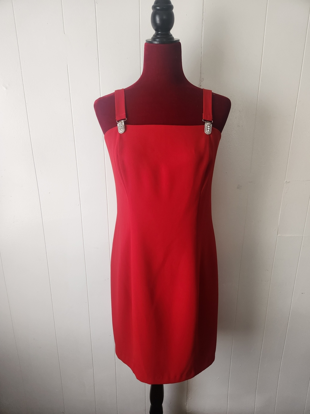 CDC Red Square Neck Mini Dress with Decorative Gem Straps